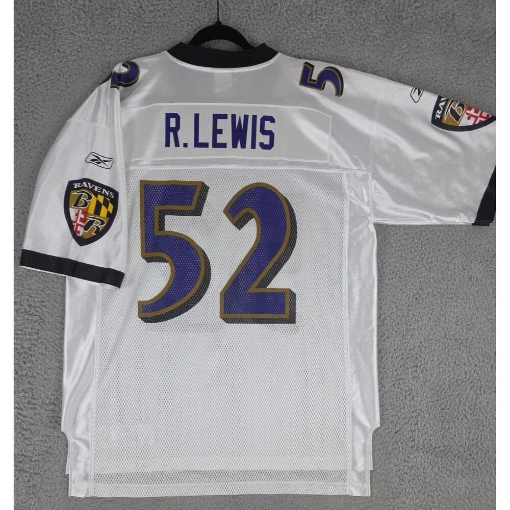Vintage Reebok Jersey Ray Lewis #52 Baltimore Ravens Mens Large 48 White Y2K NFL